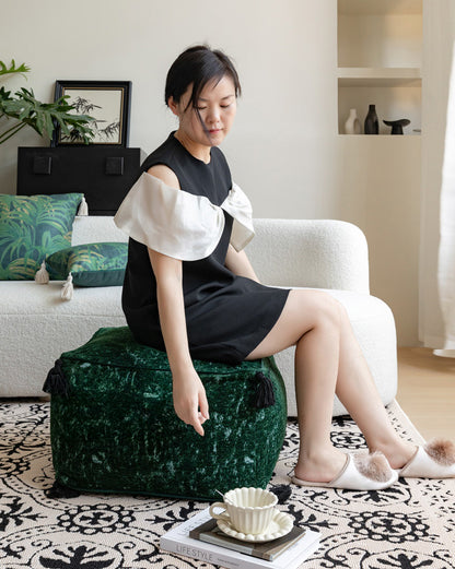 LaLuna Home Vintage Emerald Jacquard Chenille Pouf Cover