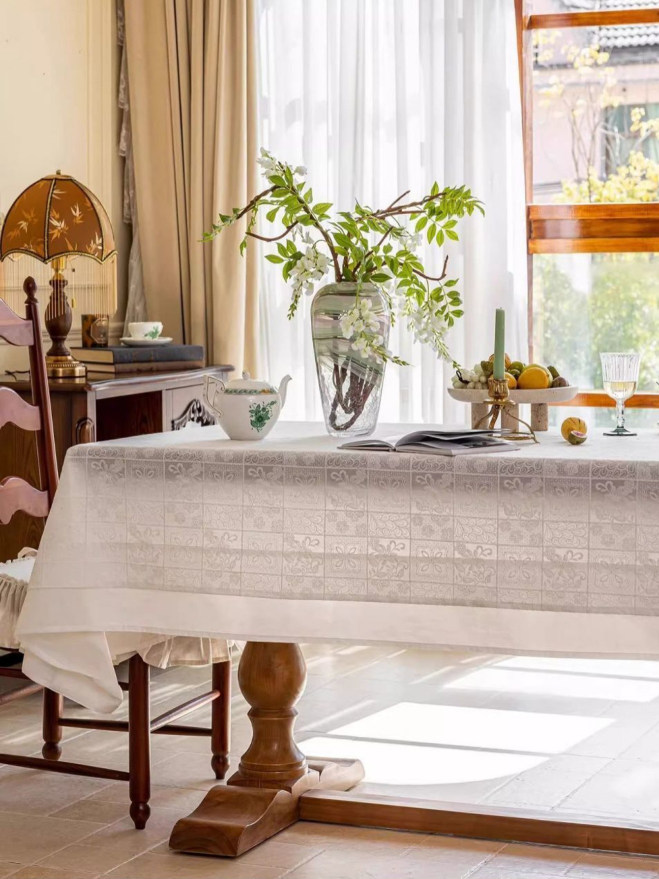 LaLuna Home Celestia Embroidered Lace Tablecloth