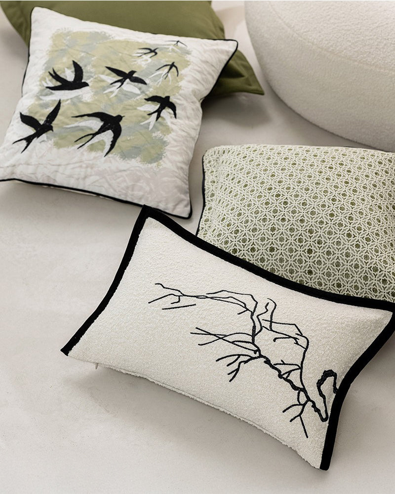 LaLuna Home Chinoiserie Folded Branches Embroidered Throw Pillow