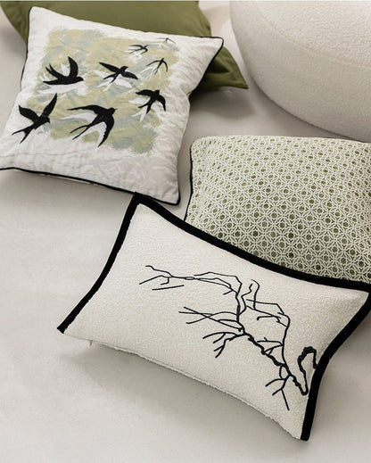 LaLuna Home Chinoiserie Folded Branches Embroidered Throw Pillow