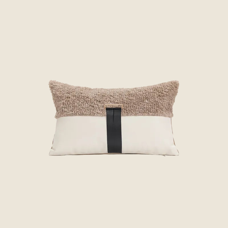 LaLuna Home Minimalist Textured Bouclé & Faux  Leather Throw Pillow