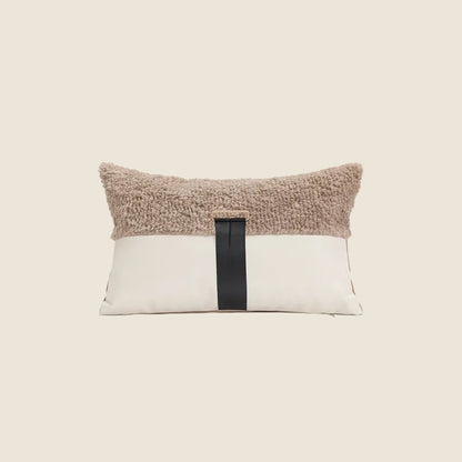 LaLuna Home Minimalist Textured Bouclé & Faux  Leather Throw Pillow