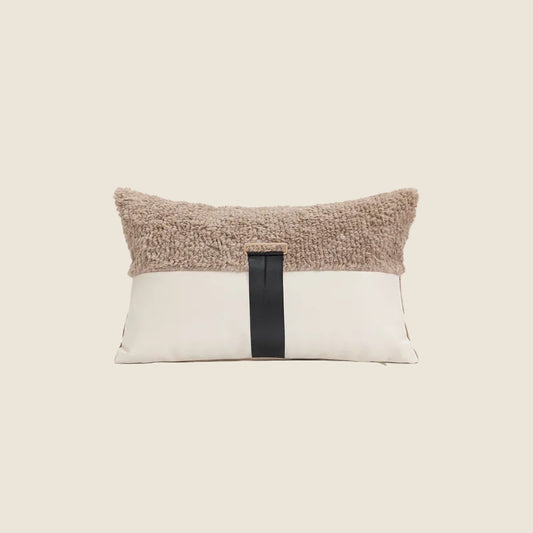 LaLuna Home Minimalist Textured Bouclé & Faux  Leather Throw Pillow