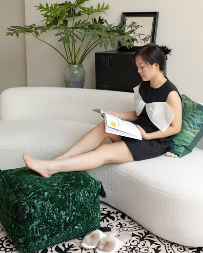 LaLuna Home Vintage Emerald Jacquard Chenille Pouf Cover