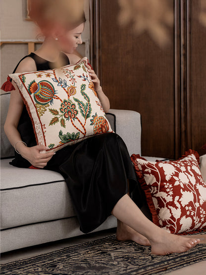 Chinoiserie Pomegranate Bloom Throw Pillow with Tassels