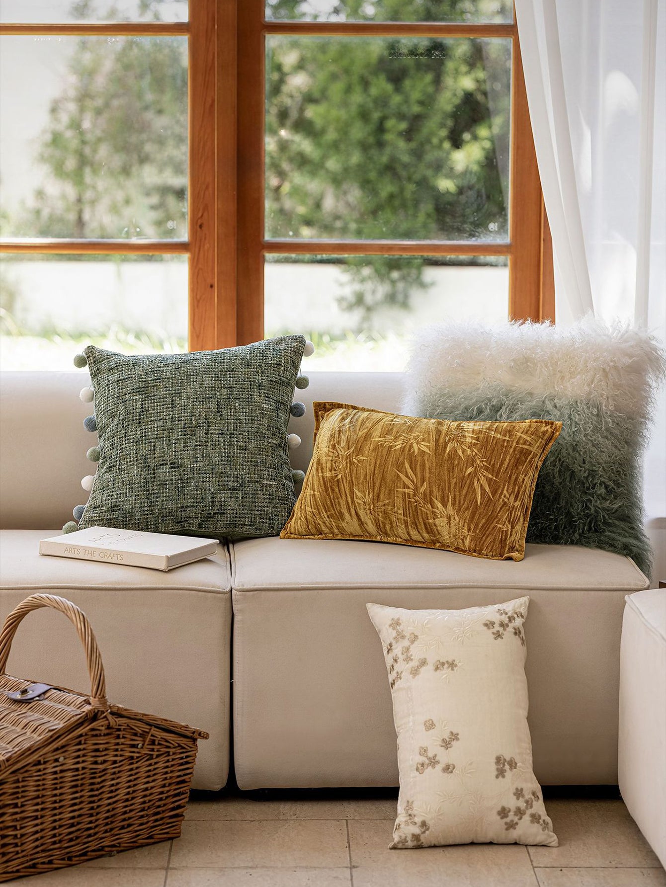 Chinoiserie Jade Bamboo Charm Throw Pillow