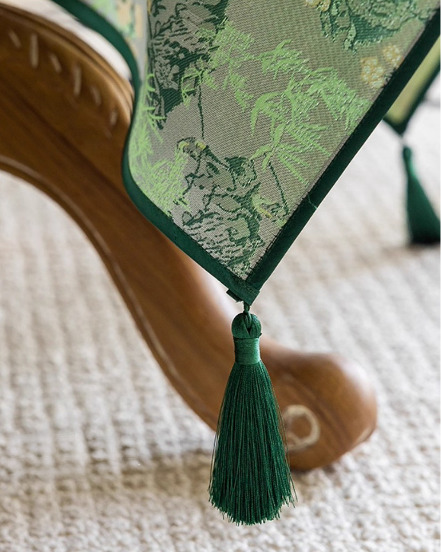LaLuna Home Chinoiserie Lush Green Bamboo Tablecloth with Tassels