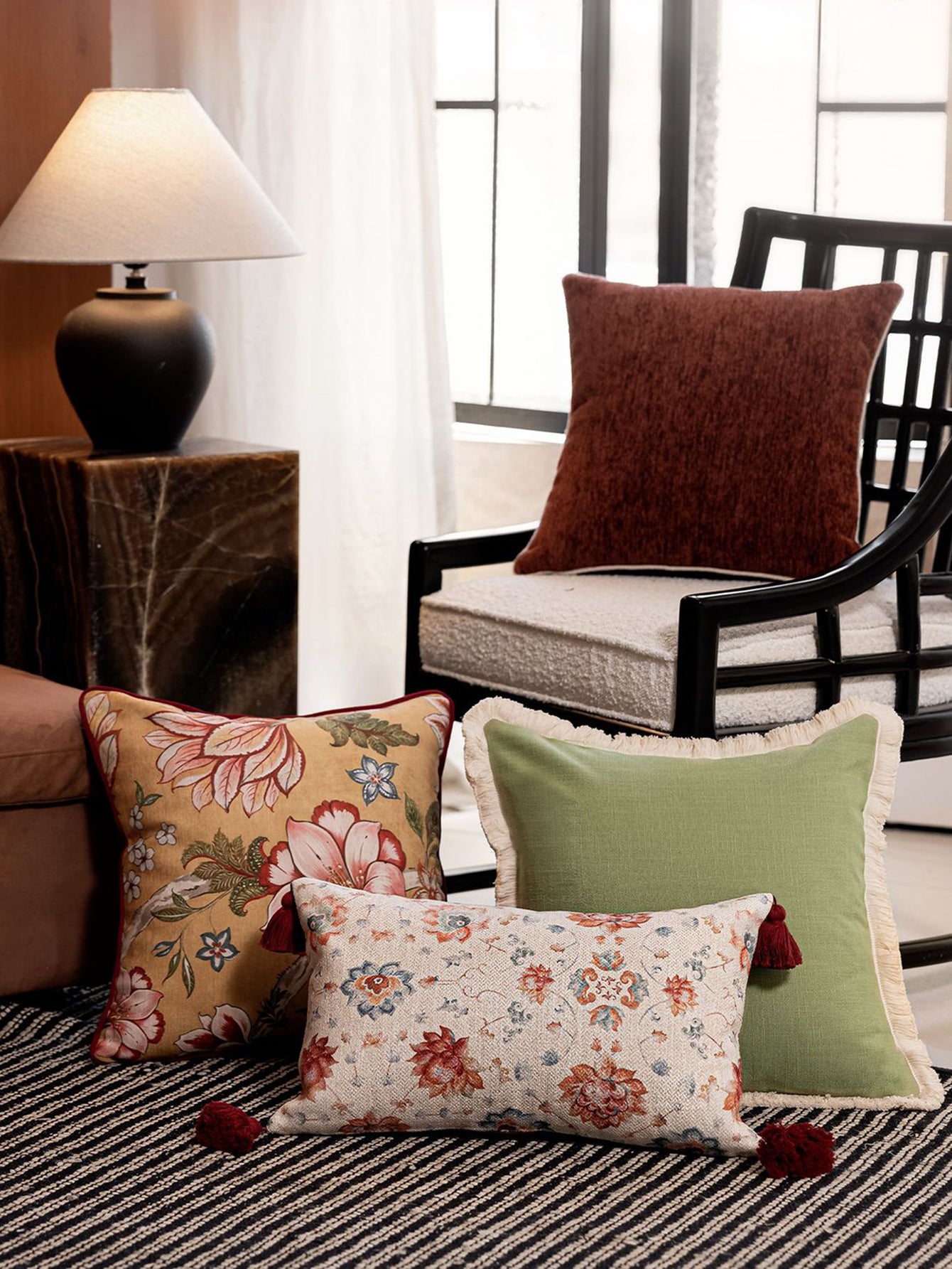 Chinoiserie Crimson Lotus Throw Pillow