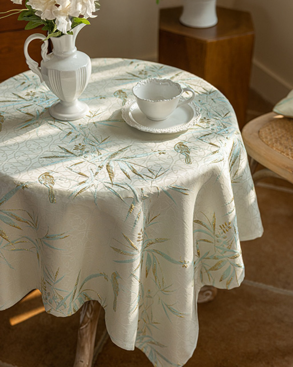 LaLuna Home Chinoiserie Bamboo Jacquard  Tablecloth with Tassels