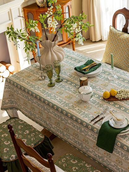 Chinoiserie Green Meadow Song Floral Pattern Tablecloth