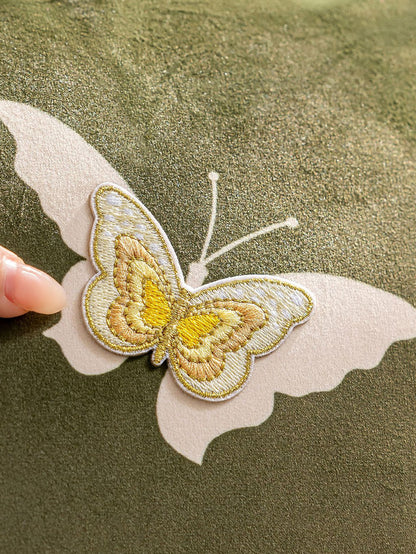Chinoiserie Green Butterfly Whisper embroidery Throw Pillow
