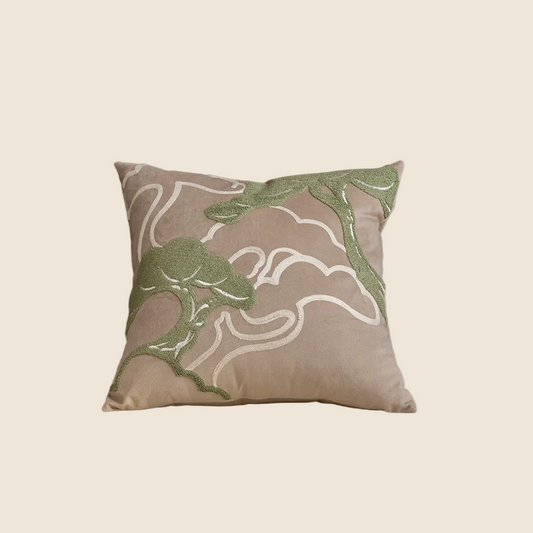 LaLuna Home Chinoiserie Pine Tree Embroidered Velvet Throw Pillow