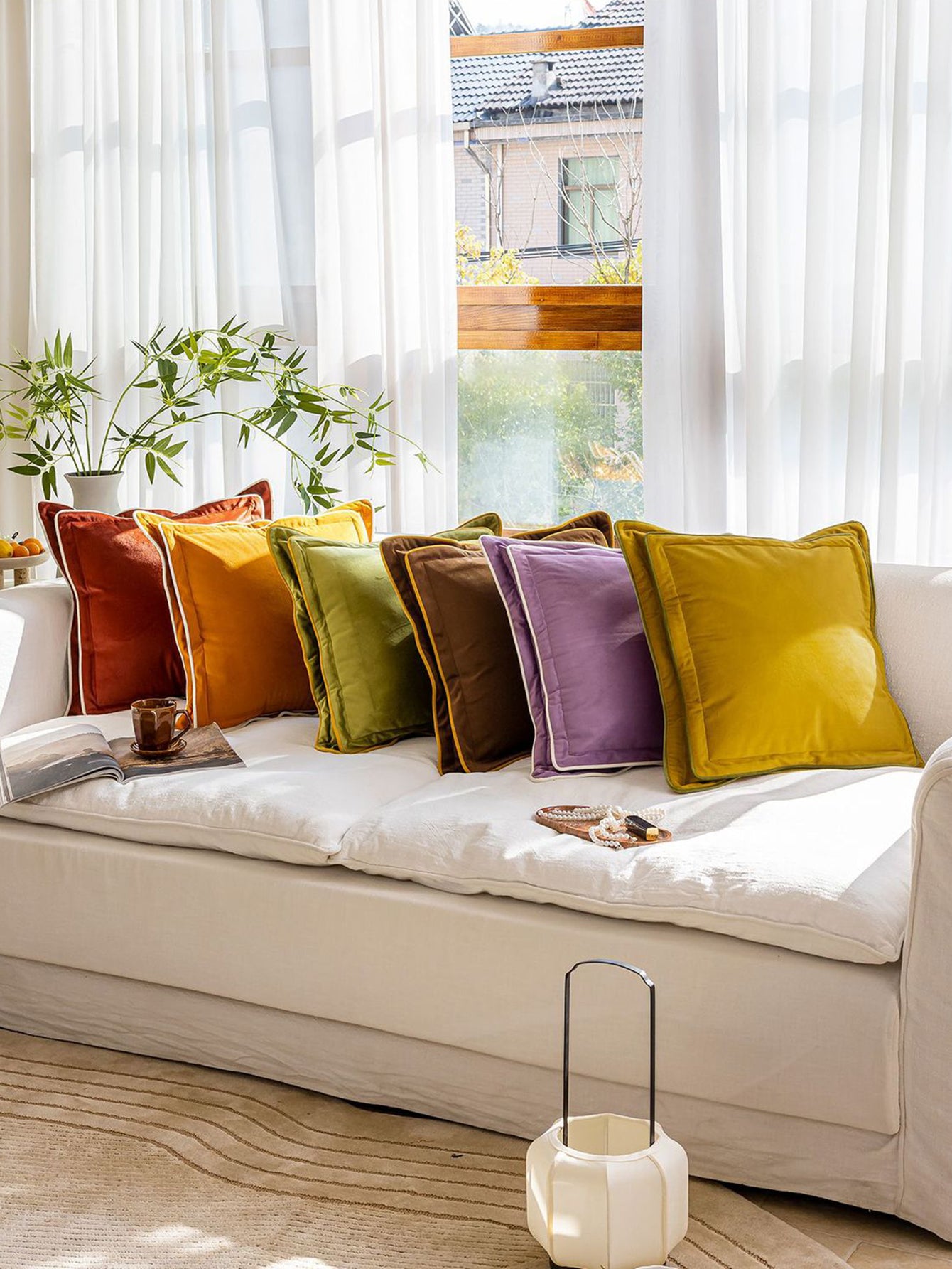 Luminous Tones Double-Trim Throw Pillow
