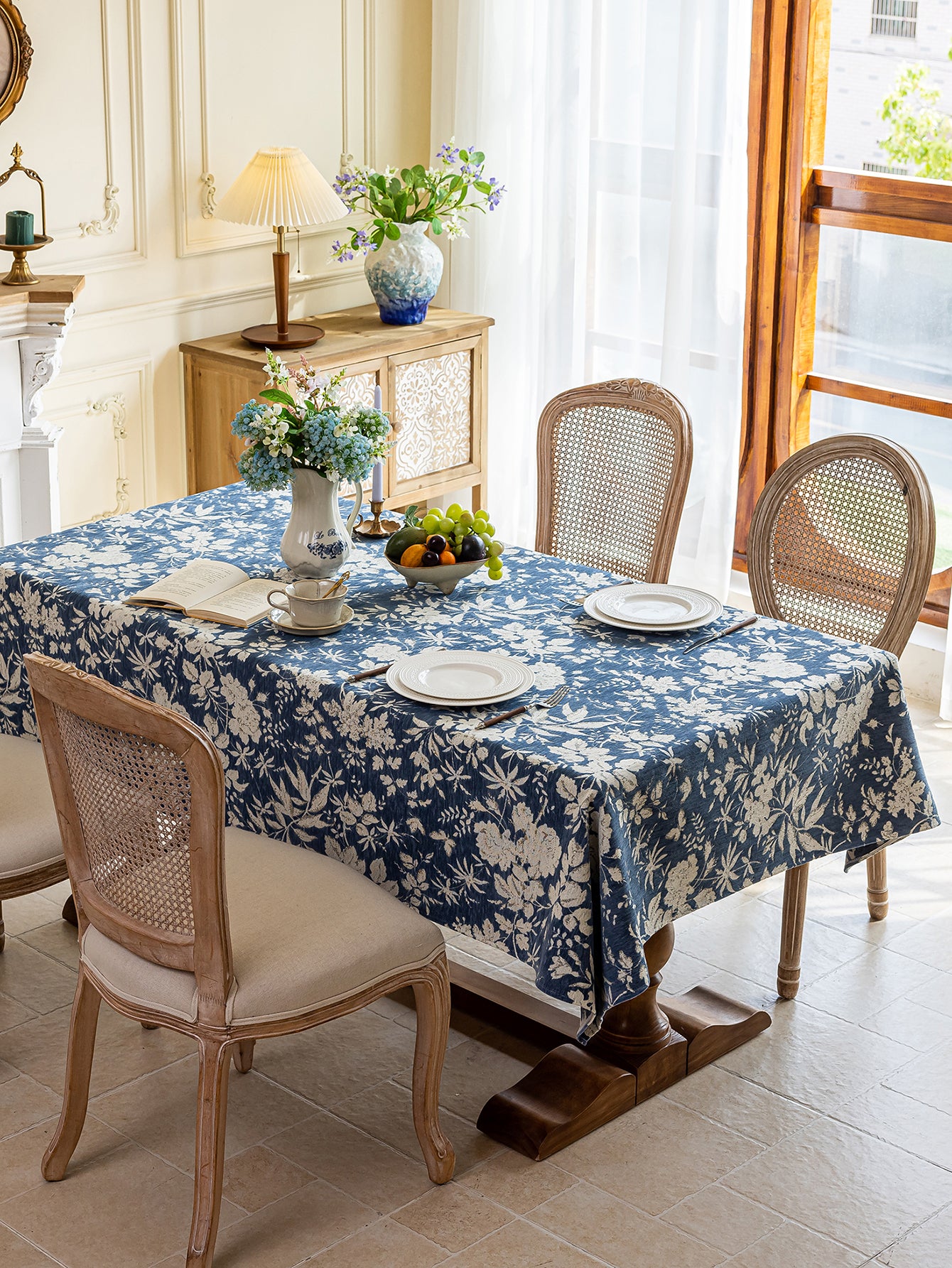 LaLuna Home Full Garden Chenille Jacquard  Tablecloth - Blue