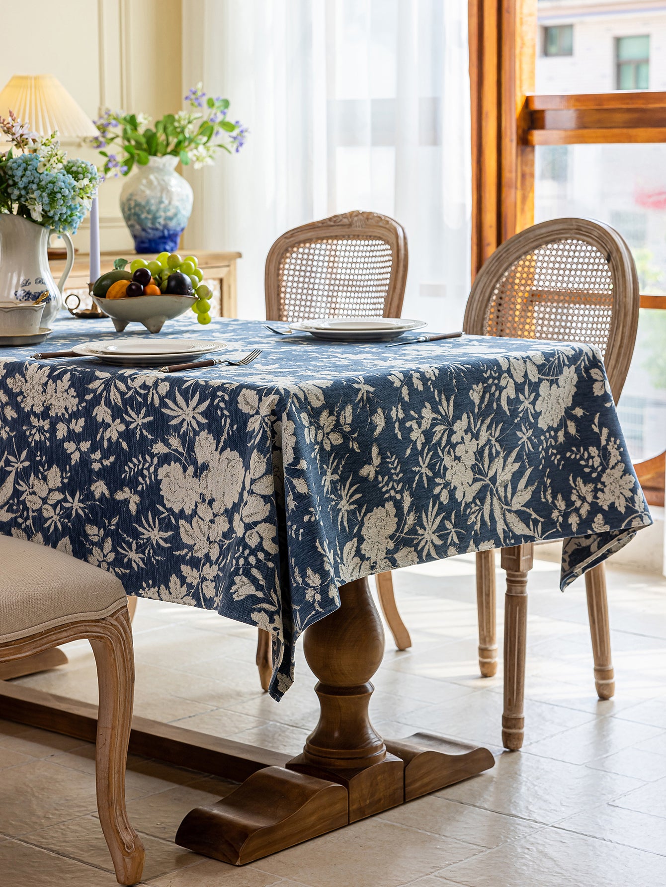 LaLuna Home Full Garden Chenille Jacquard  Tablecloth - Blue