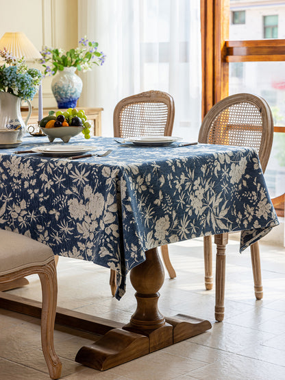 LaLuna Home Full Garden Chenille Jacquard  Tablecloth - Blue