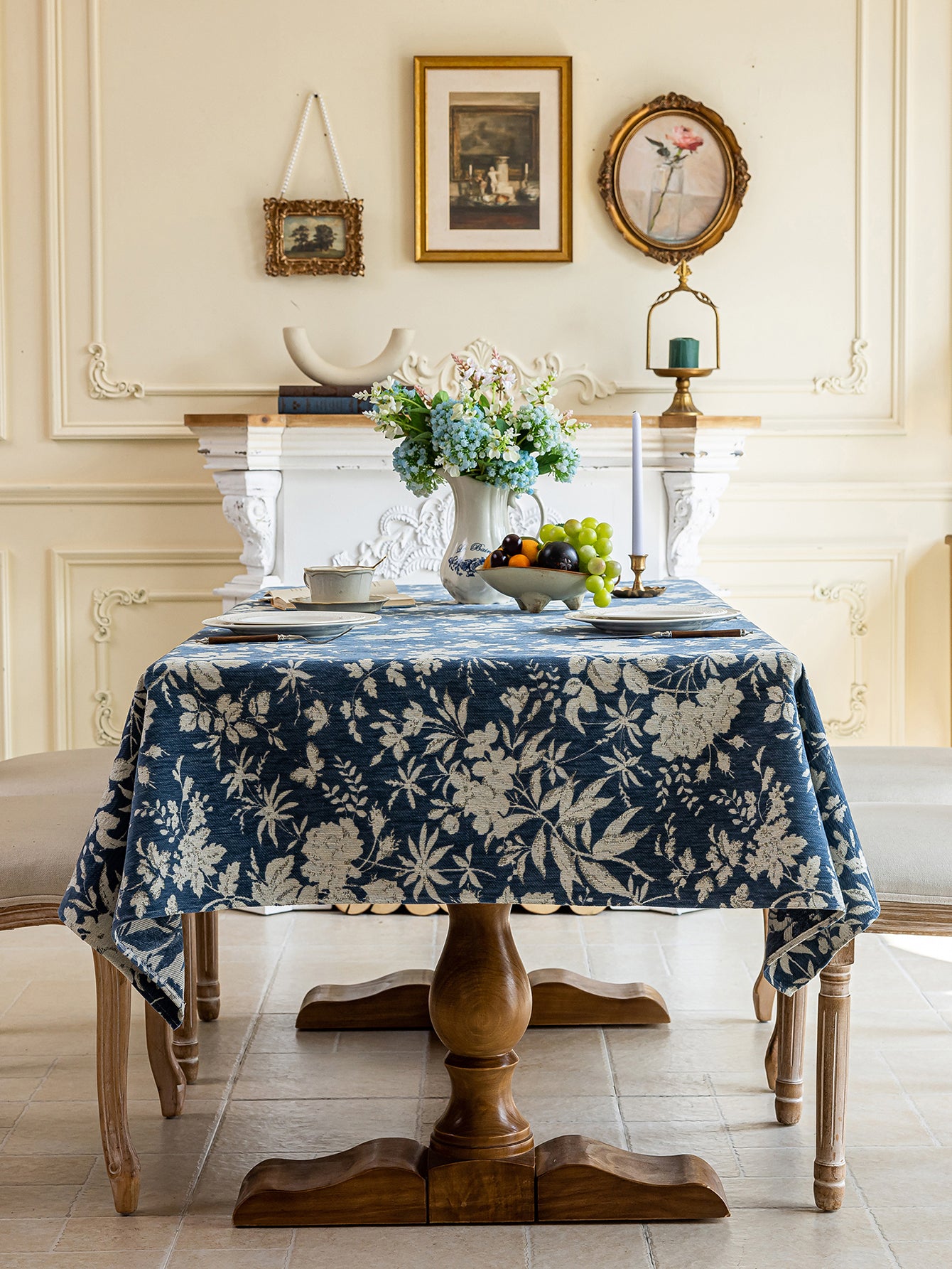 LaLuna Home Full Garden Chenille Jacquard  Tablecloth - Blue
