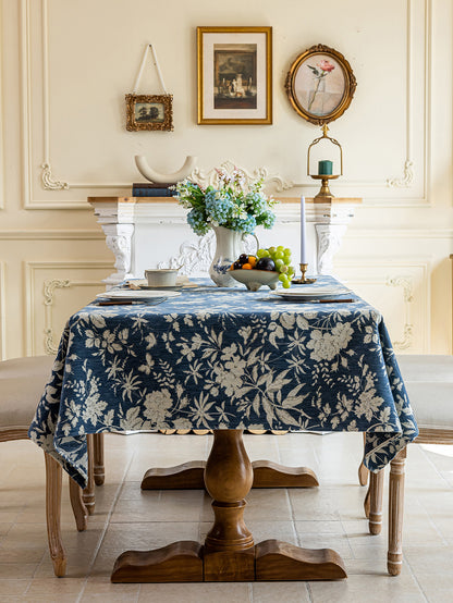 LaLuna Home Full Garden Chenille Jacquard  Tablecloth - Blue