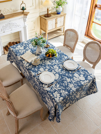 LaLuna Home Full Garden Chenille Jacquard  Tablecloth - Blue