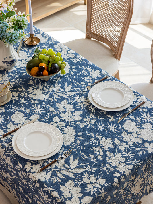 LaLuna Home Full Garden Chenille Jacquard  Tablecloth - Blue