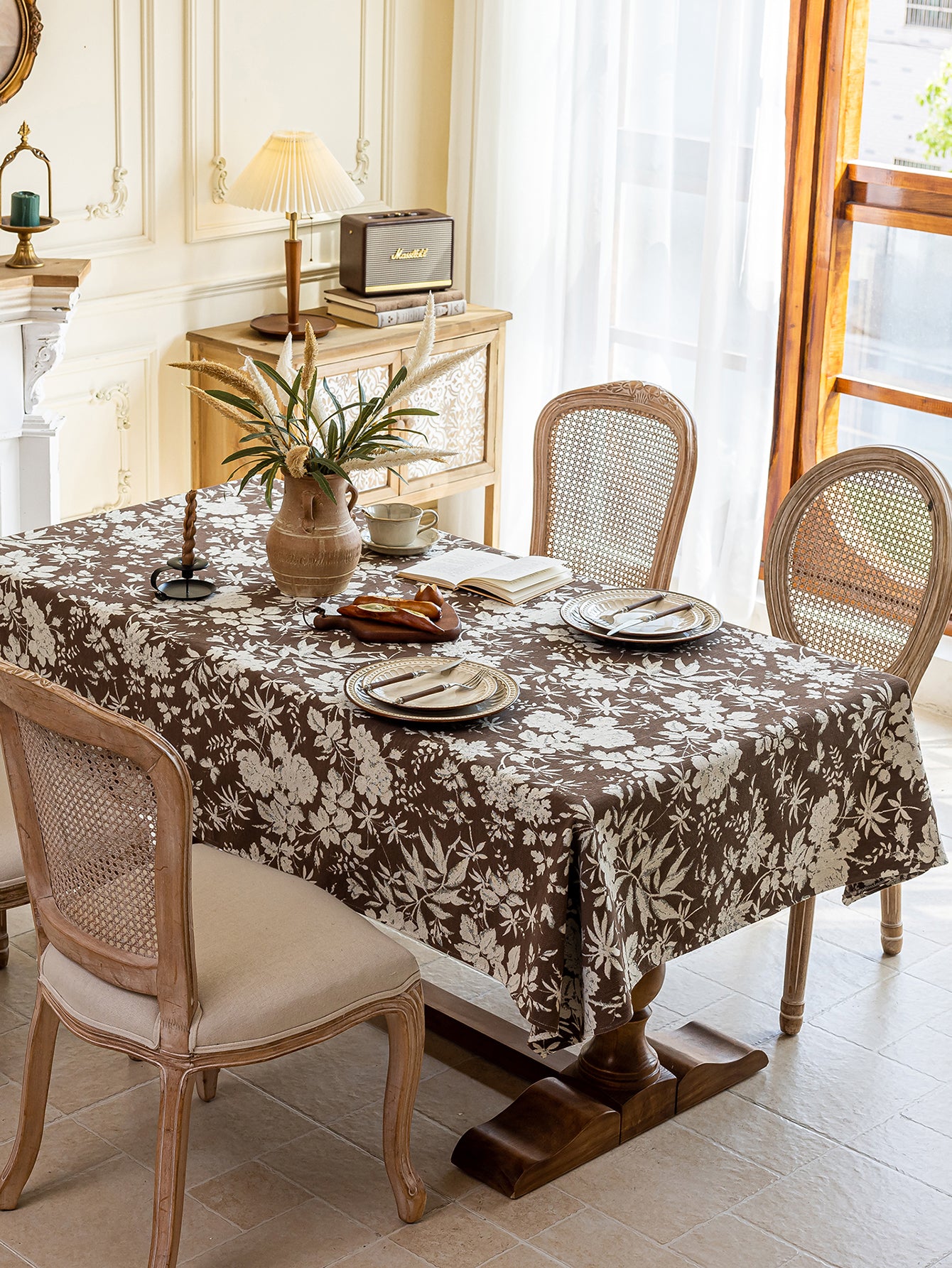 LaLuna Home Full Garden Chenille Jacquard  Tablecloth - Coffee