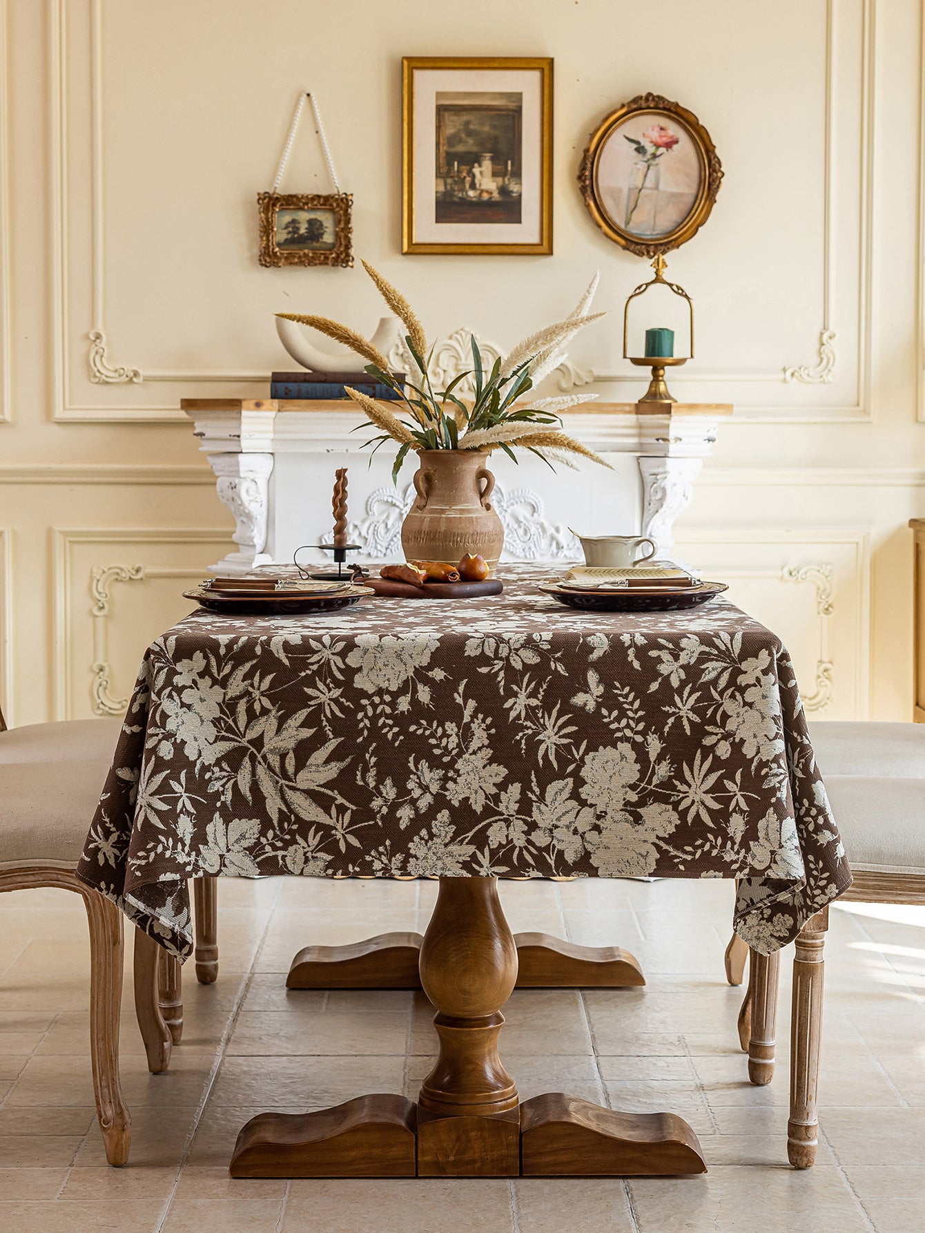 LaLuna Home Full Garden Chenille Jacquard  Tablecloth - Coffee