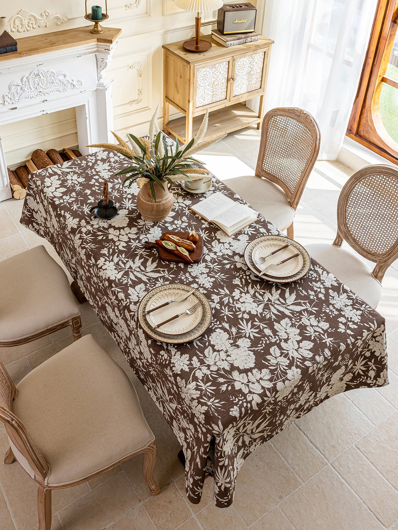 LaLuna Home Full Garden Chenille Jacquard  Tablecloth - Coffee