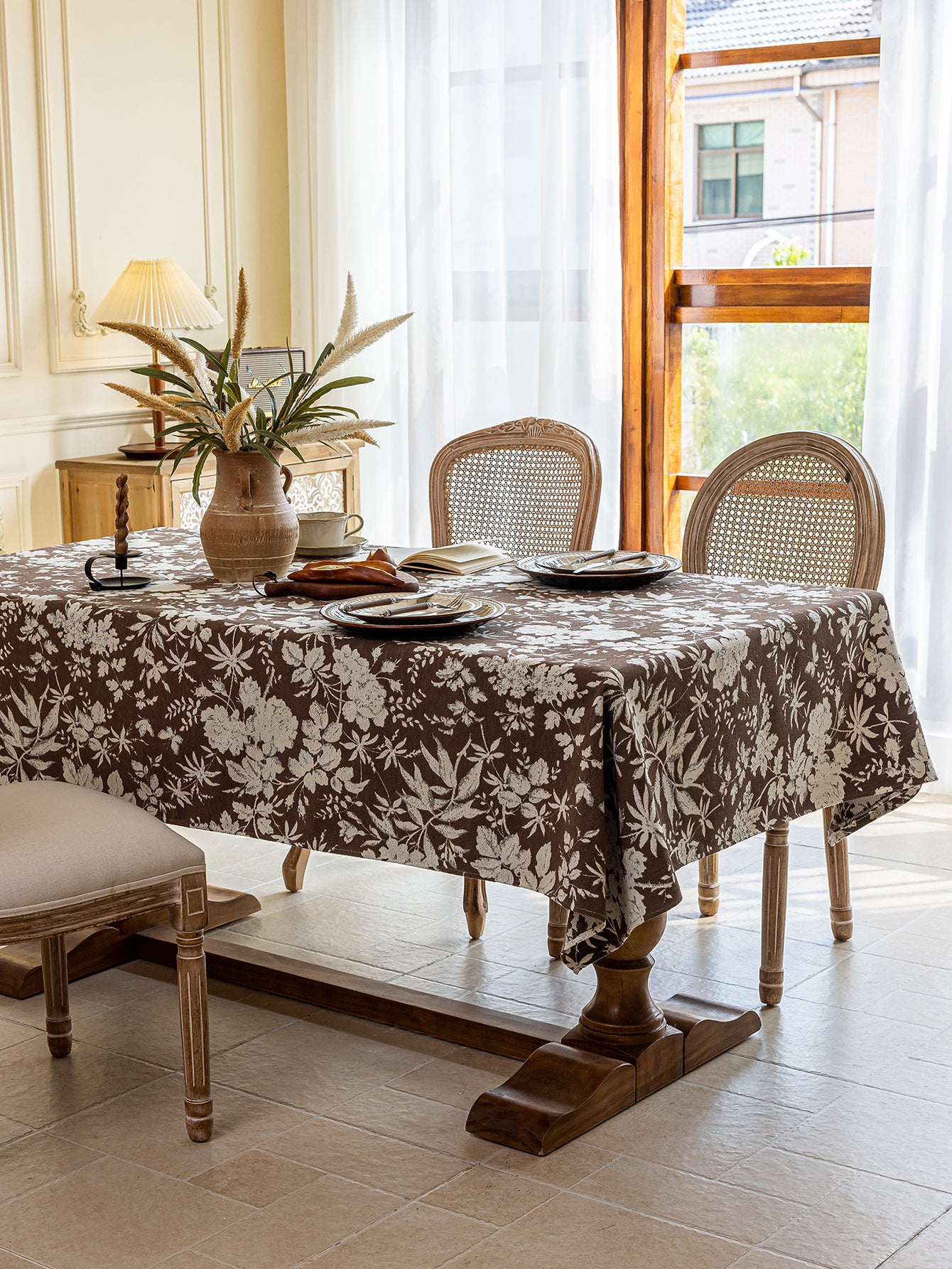 LaLuna Home Full Garden Chenille Jacquard  Tablecloth - Coffee