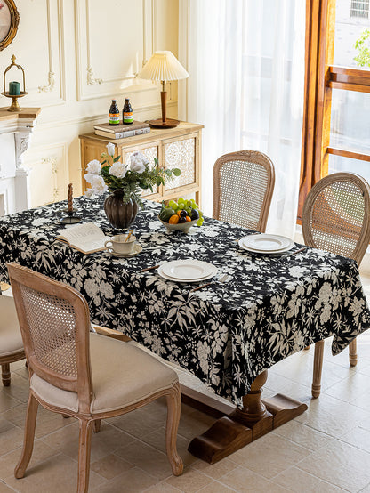 LaLuna Home Full Garden Chenille Jacquard  Tablecloth - Black