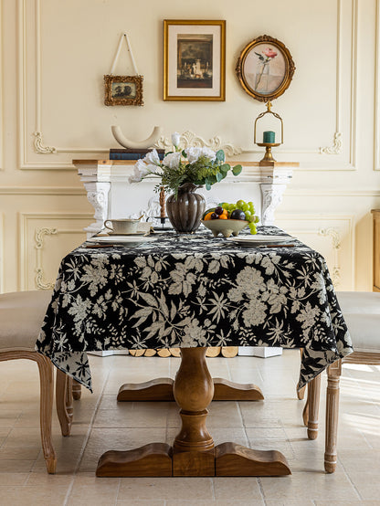 LaLuna Home Full Garden Chenille Jacquard  Tablecloth - Black