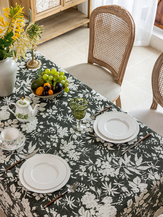 LaLuna Home Full Garden Chenille Jacquard  Tablecloth - Green