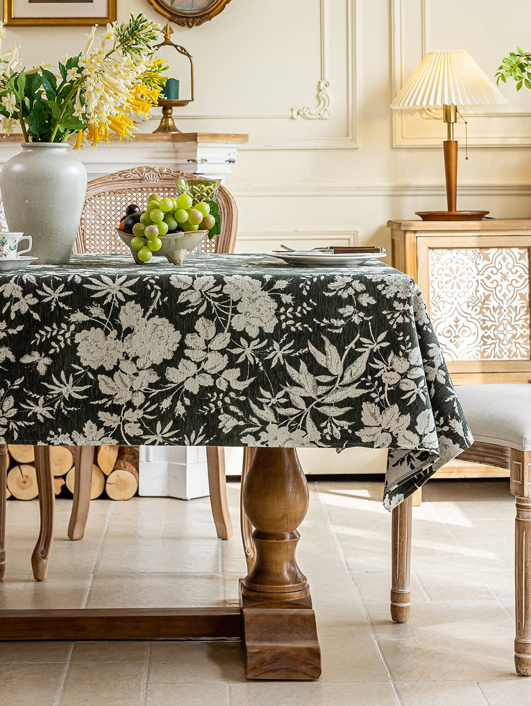 LaLuna Home Full Garden Chenille Jacquard  Tablecloth - Green