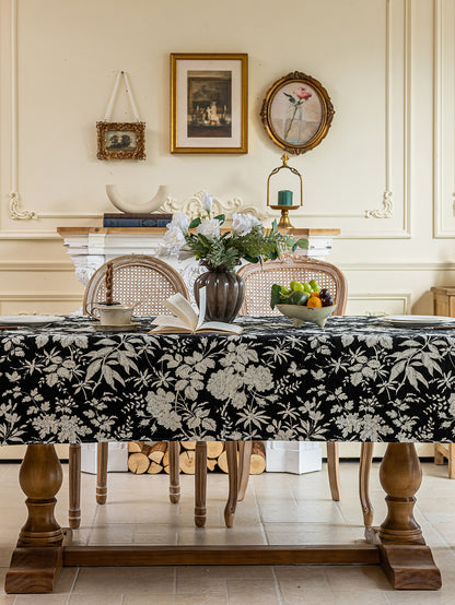 LaLuna Home Full Garden Chenille Jacquard  Tablecloth - Black