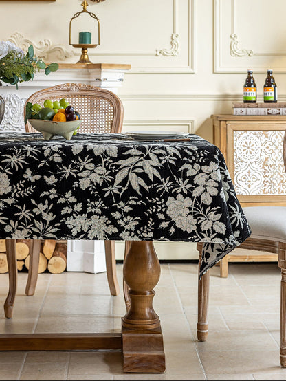 LaLuna Home Full Garden Chenille Jacquard  Tablecloth - Black