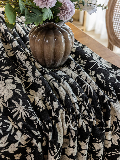 LaLuna Home Full Garden Chenille Jacquard  Tablecloth - Black