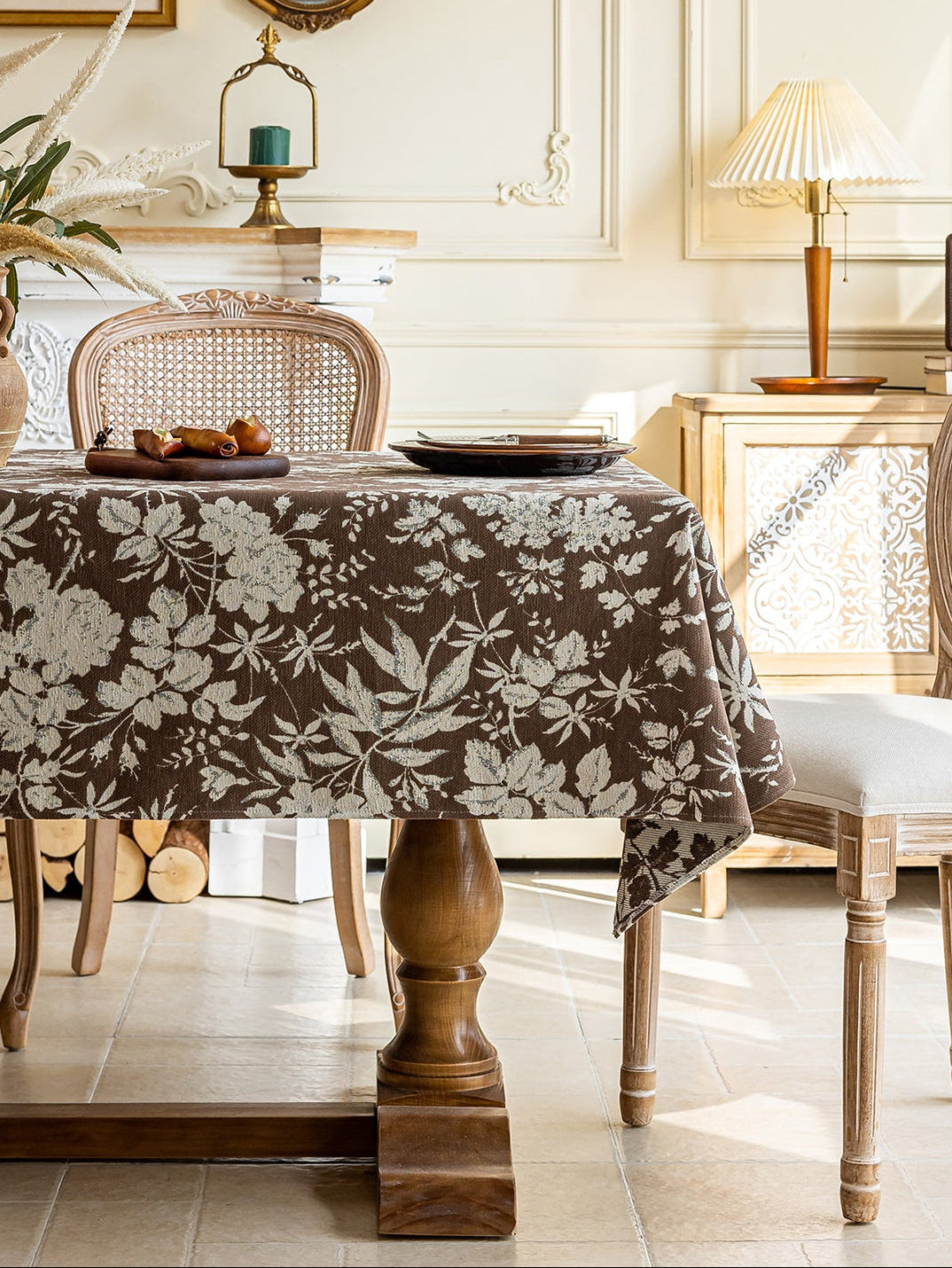 LaLuna Home Full Garden Chenille Jacquard  Tablecloth - Coffee