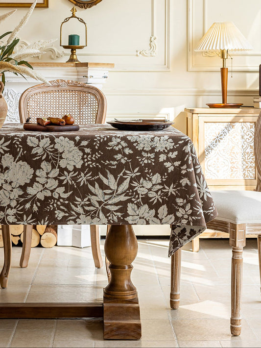 LaLuna Home Full Garden Chenille Jacquard  Tablecloth - Coffee