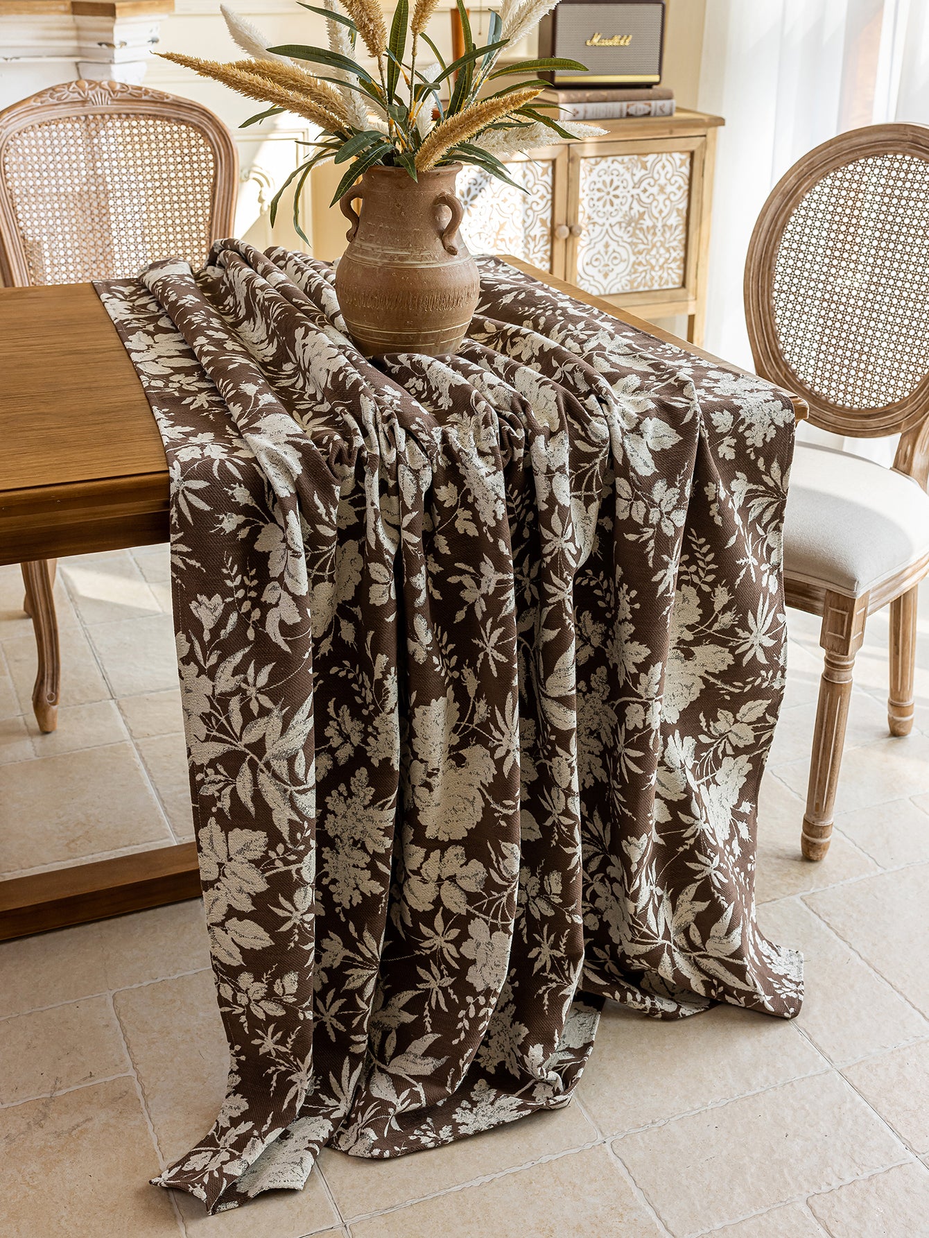 LaLuna Home Full Garden Chenille Jacquard  Tablecloth - Coffee