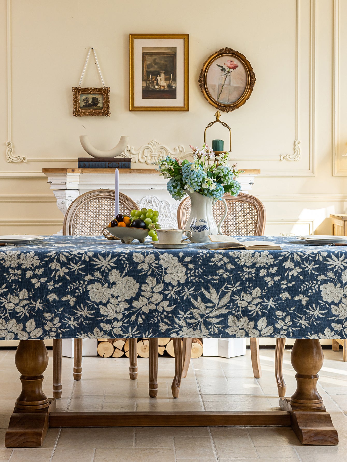 LaLuna Home Full Garden Chenille Jacquard  Tablecloth - Blue