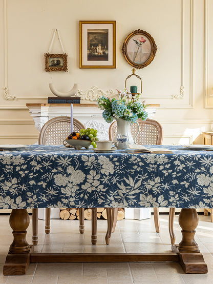 LaLuna Home Full Garden Chenille Jacquard  Tablecloth - Blue