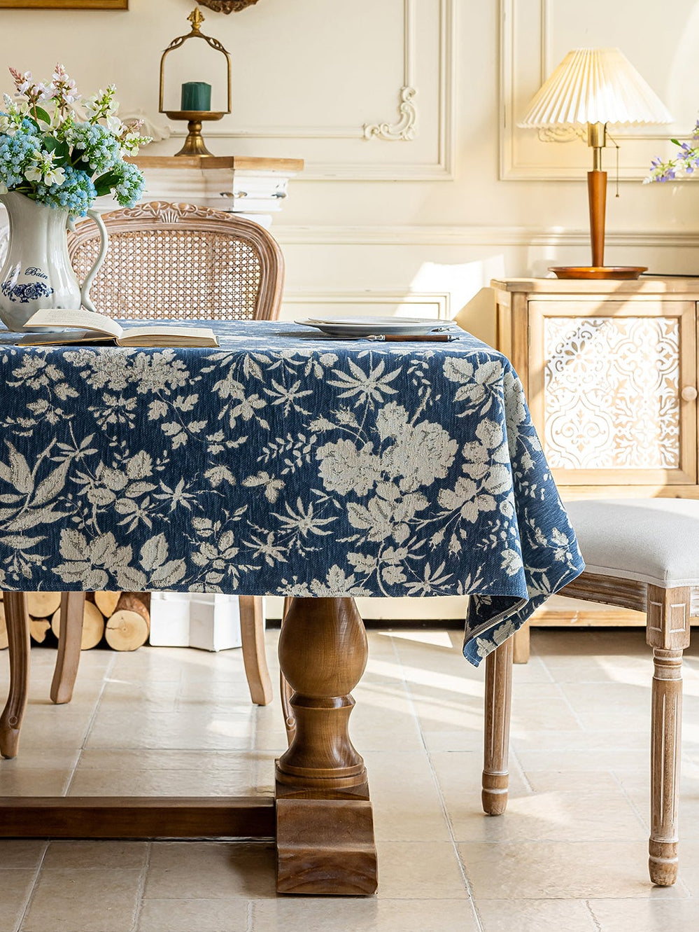 LaLuna Home Full Garden Chenille Jacquard  Tablecloth - Blue