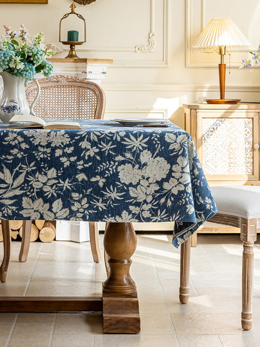 LaLuna Home Full Garden Chenille Jacquard  Tablecloth - Blue