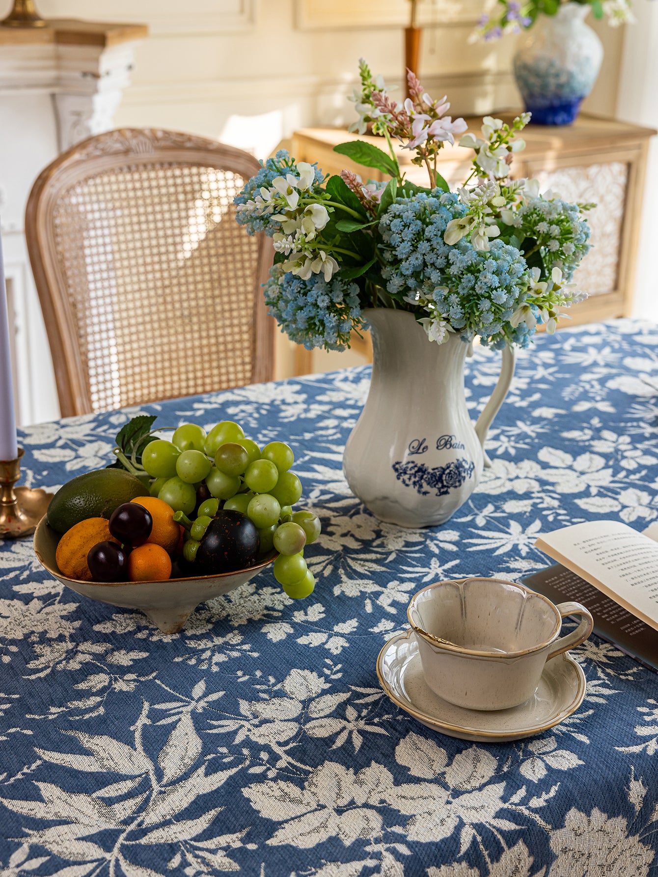 LaLuna Home Full Garden Chenille Jacquard  Tablecloth - Blue