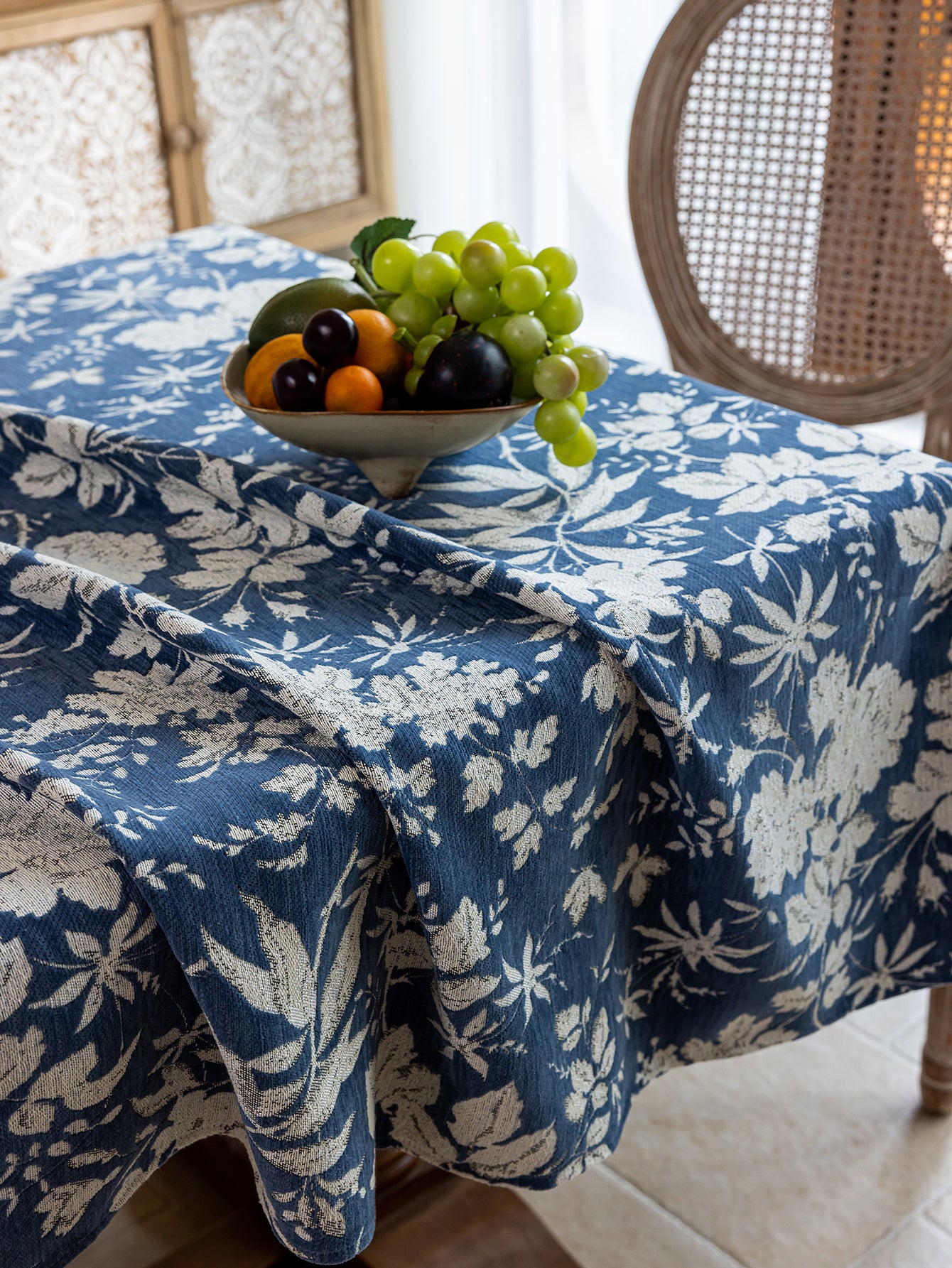 LaLuna Home Full Garden Chenille Jacquard  Tablecloth - Blue