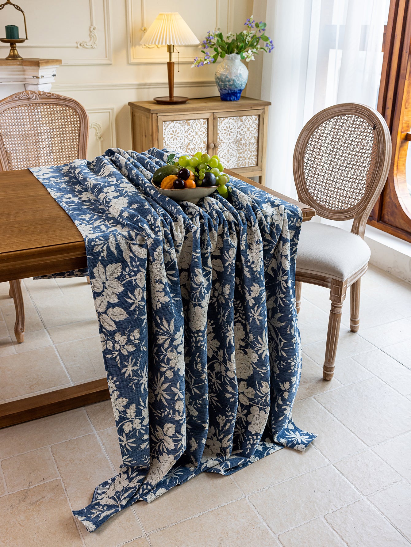 LaLuna Home Full Garden Chenille Jacquard  Tablecloth - Blue