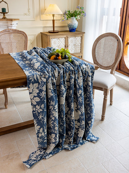 LaLuna Home Full Garden Chenille Jacquard  Tablecloth - Blue