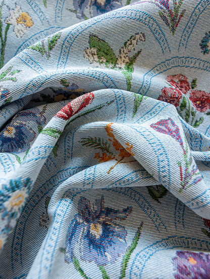 LaLuna Home Thousand Blooms Jacquard  Tablecloth with Tassels - Blue