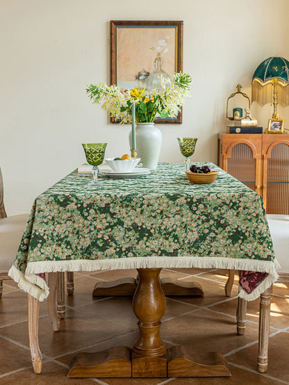 LaLuna Home Green Meadow  Jacquard  Tablecloth with Tassels