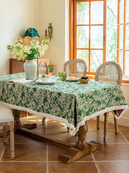 LaLuna Home Green Meadow  Jacquard  Tablecloth with Tassels