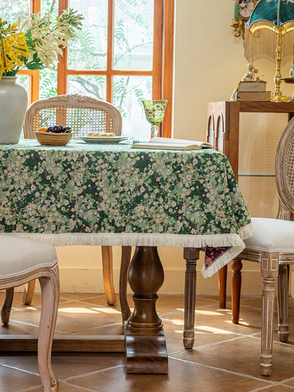 LaLuna Home Green Meadow  Jacquard  Tablecloth with Tassels